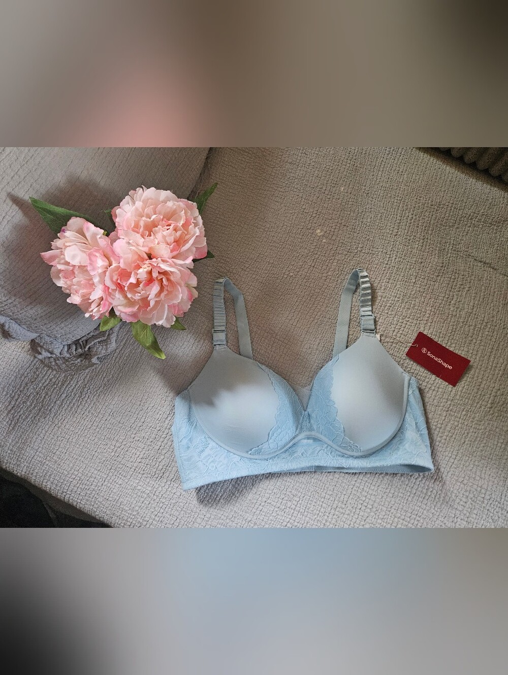 SonaShape Light Blue Lace Trim T-Shirt Bra - Women Adjustable Bra Intimates